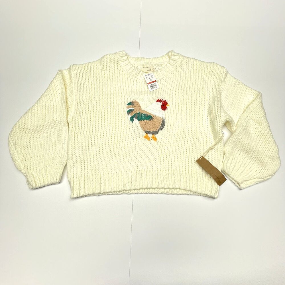 Dreamers By Debut Sweater Ivory Rooster Women's Size XS